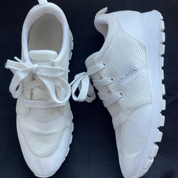 Prada White Mesh Low Top Sneakers Size 38 | Women’s - Picture 3 of 7